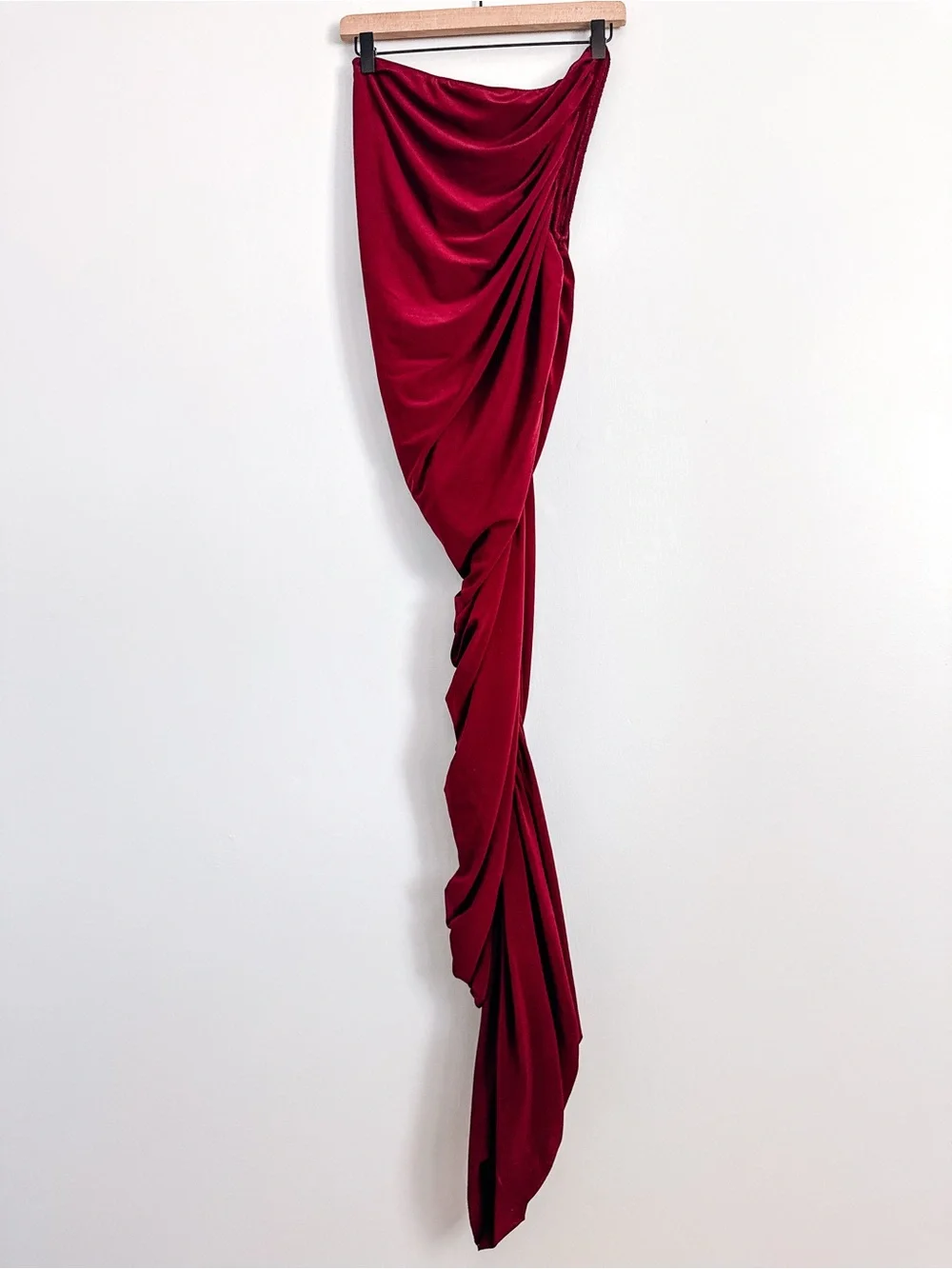 Norma Kamali Burgundy One Shoulder Asymmetrical Ruched Maxi Dress Size S